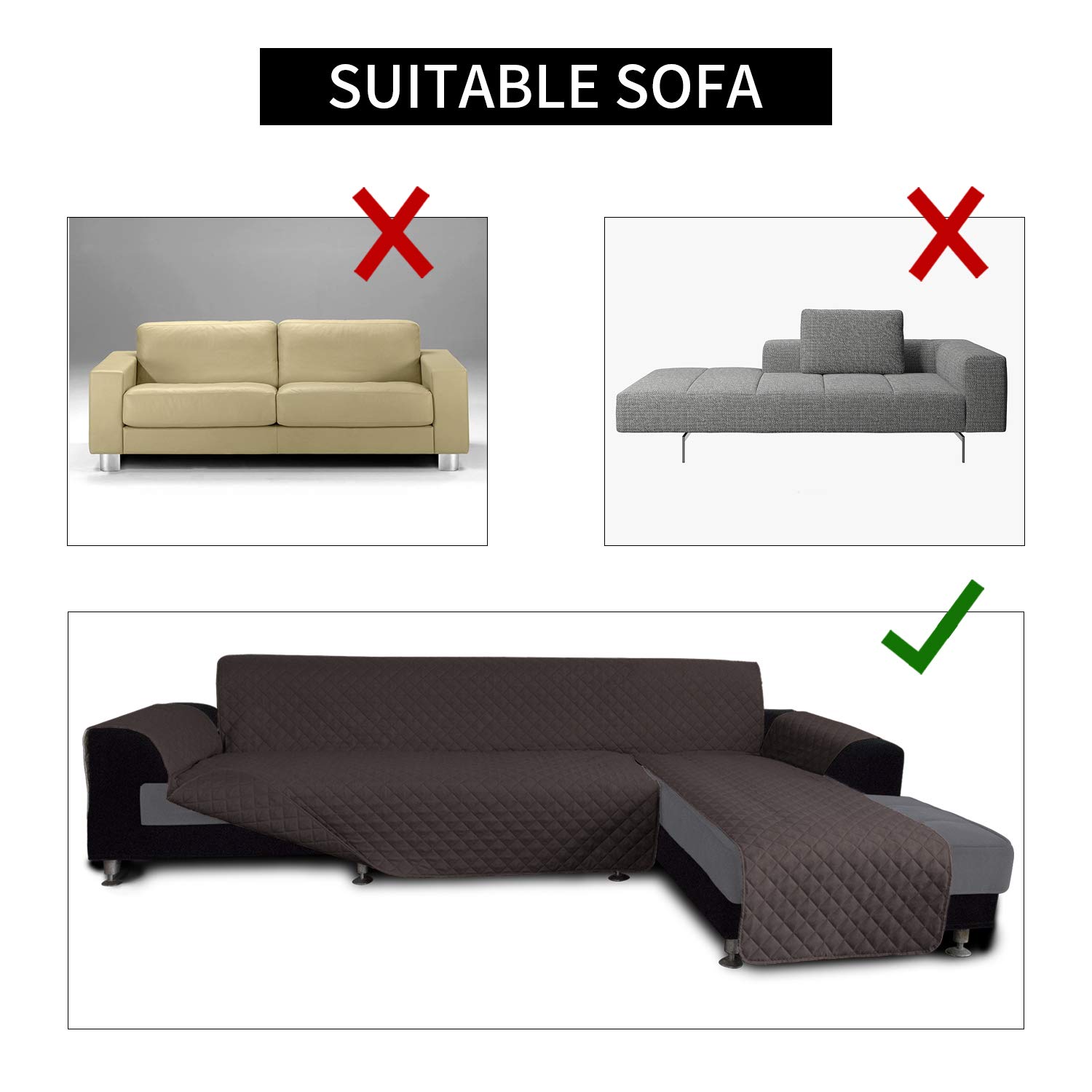 Reversible L-Shaped Sofa Slipcover - XL Sectional Couch Cover & Chaise Lounge Protector | Pet-Friendly Furniture Cover for Dogs & Cats (Chocolate Brown) | Perfect for Living Room, Family Room & Home Theater