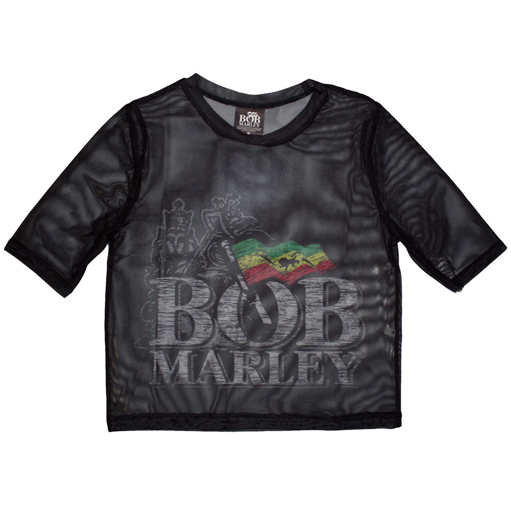 Bob Marley Women's Graphic Mesh Crop Top - Reggae Inspired Casual Tee for Music Festivals & Summer Outfits