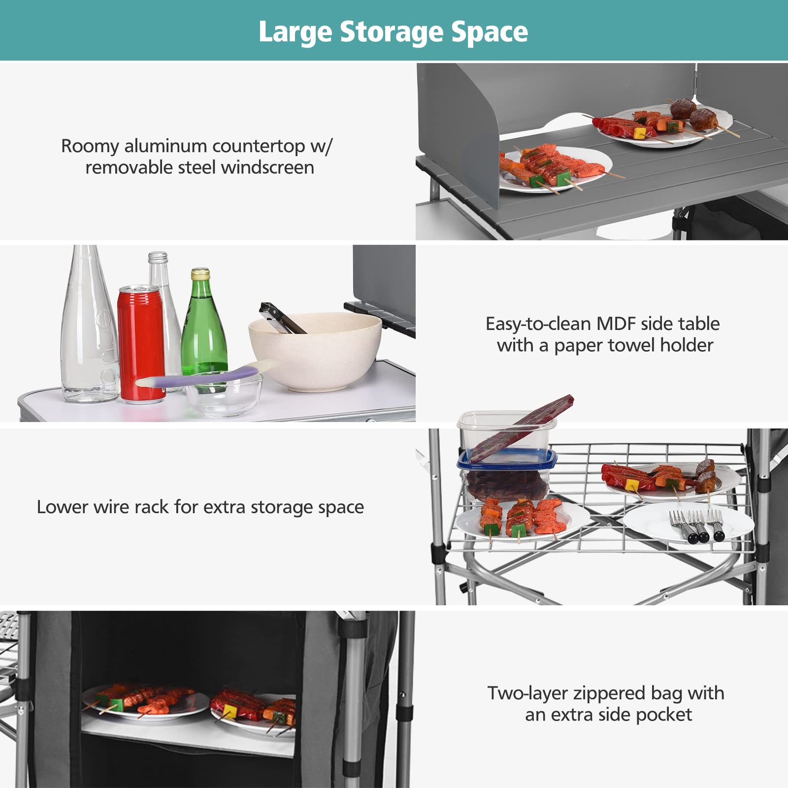 **Tangkula Folding Camping Kitchen Table - Aluminum Portable Grill Table with Windscreen & Storage Shelves | Outdoor Cook Station for Picnics, BBQ & Camping | Quick Setup & Carry Bag Included**