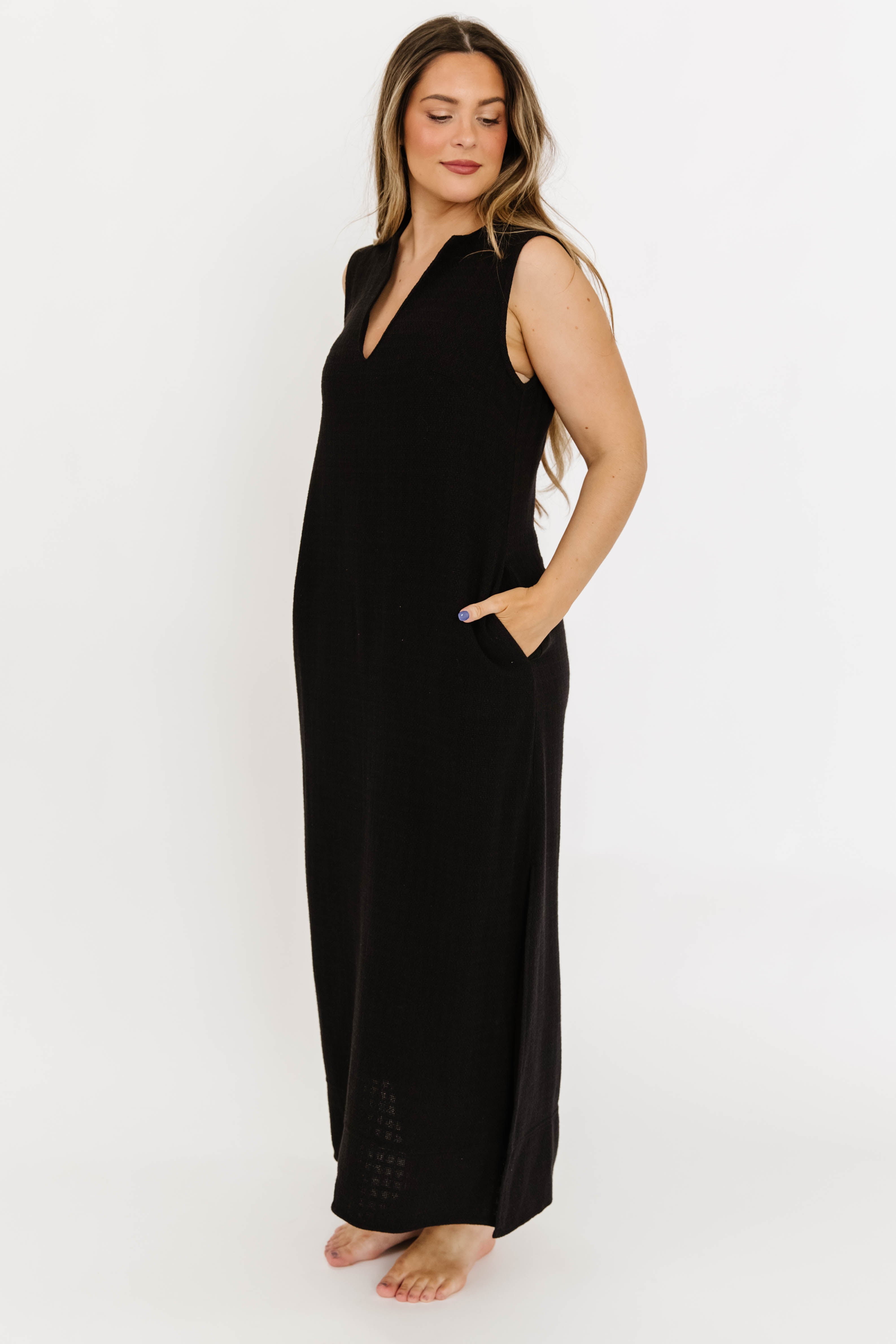 How Sweet It Is Sleeveless Linen Blend Maxi Dress in Black - Bump Friendly Maternity Wear for Summer Beach Vacations & Outdoor Events