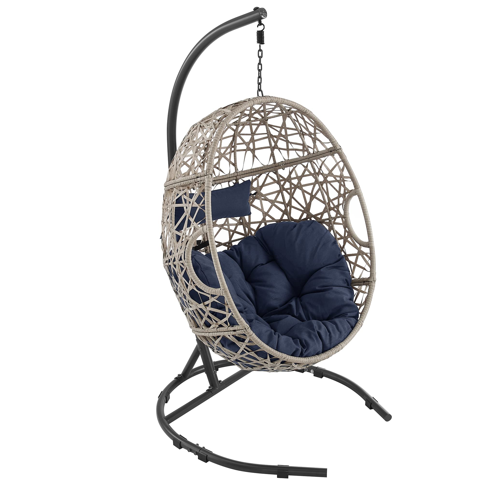 Ulax Outdoor Egg Chair Swing with Stand - Wicker Tear Drop Hammock Chair with Cushion (Navy) - Perfect for Patio, Garden, Backyard & Poolside Relaxation