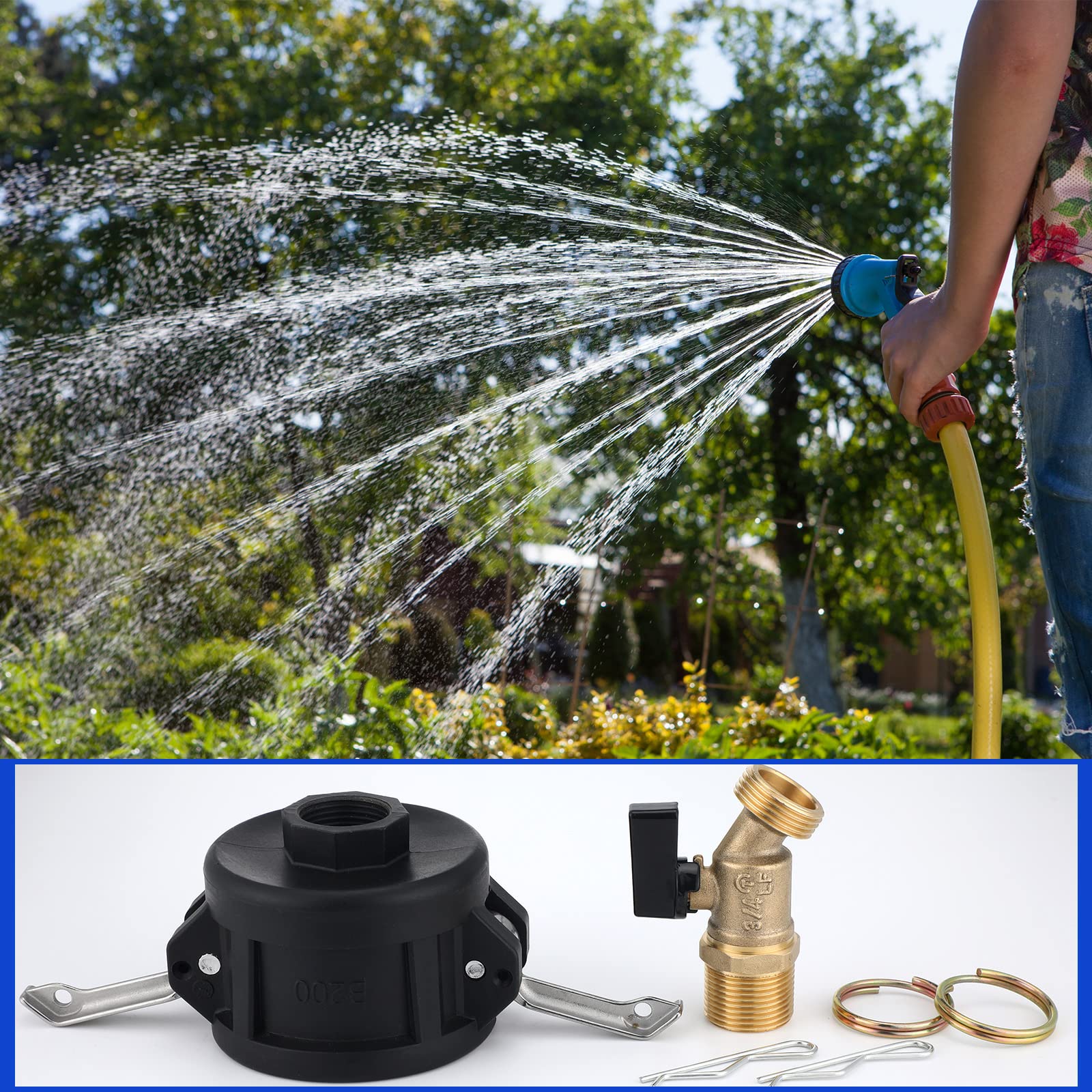 Kingdder 275-330 Gallon IBC Tote Fitting Adapter - 2 Inch Cam Lock to 3/4 Inch Brass Hose Faucet with Ball Valve - Heavy Duty Garden Hose Connector for Water Transfer, Agriculture & Industrial Use