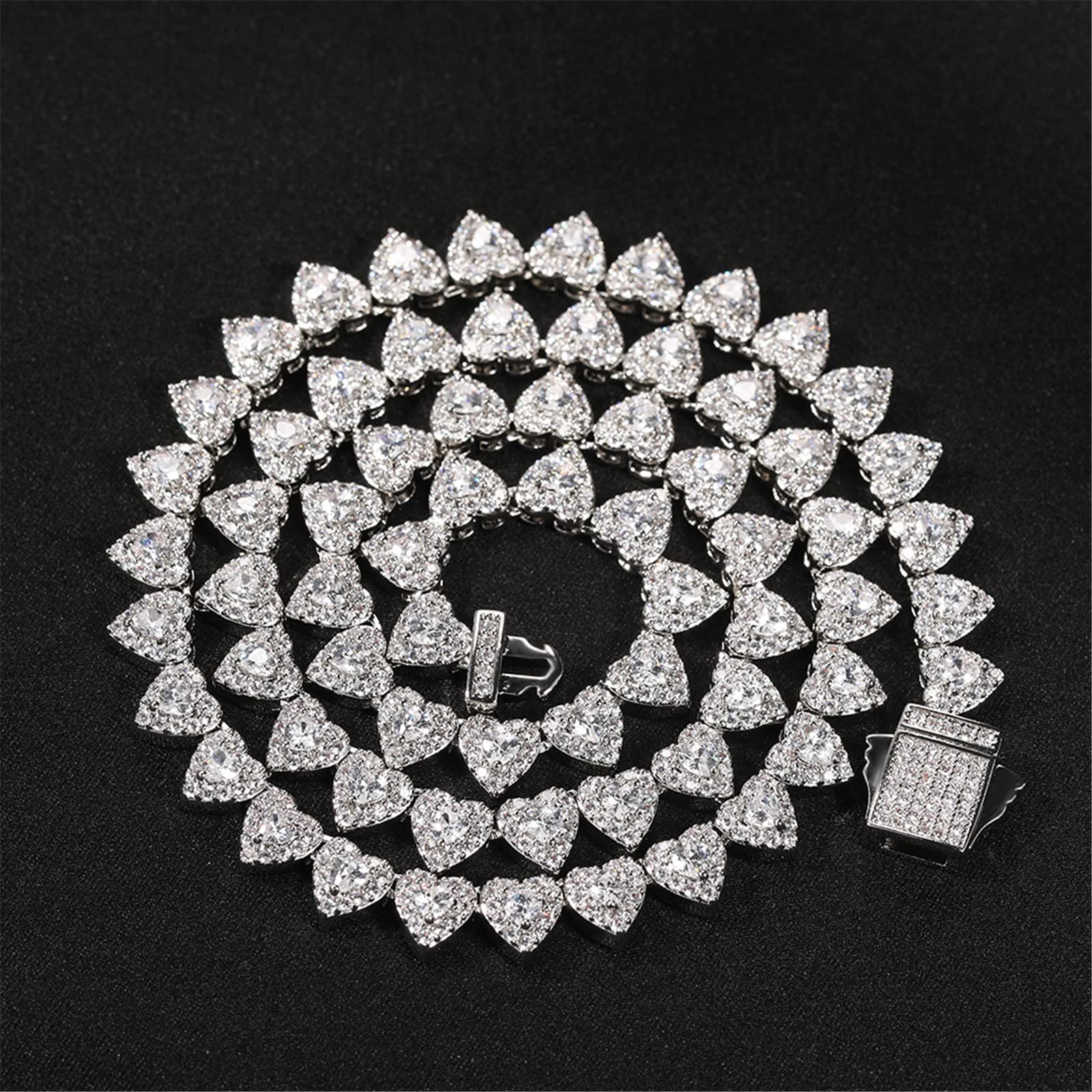 Trendy Iced Out Heart-Shaped Tennis Chain Necklace - Gold Plated Hip Hop Jewelry with Sparkling Zircon Stones for Men & Women | Perfect for Parties, Date Nights & Streetwear Fashion