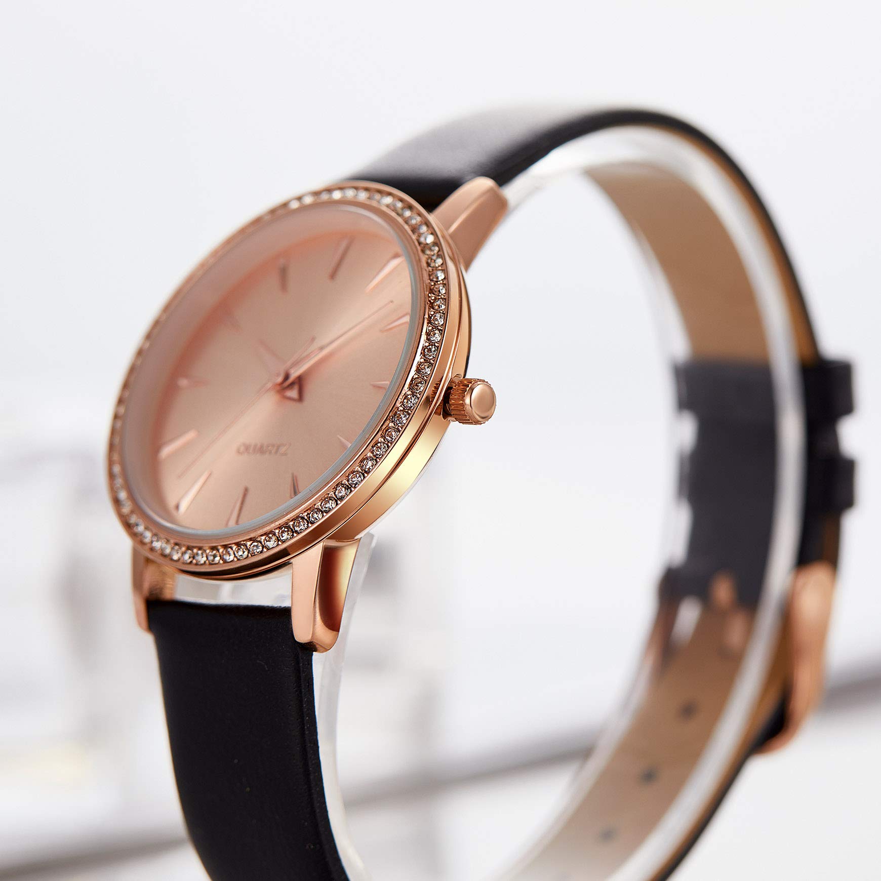 Elegant Women's Watches with Stainless Steel Case - Square & Round Dial Quartz Watch with Genuine Leather Strap - Minimalist Waterproof Wristwatch for Work, Party & Everyday Wear