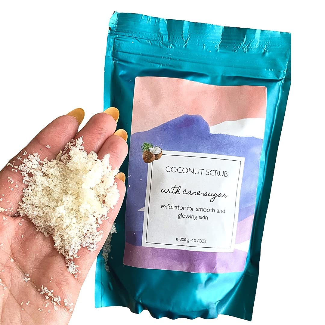 Organic Coconut Body Scrub for Dry Skin - Natural Exfoliator & Moisturizer with Coconut Oil & Shea Butter - Perfect for Spa Day & At-Home Self Care Routine