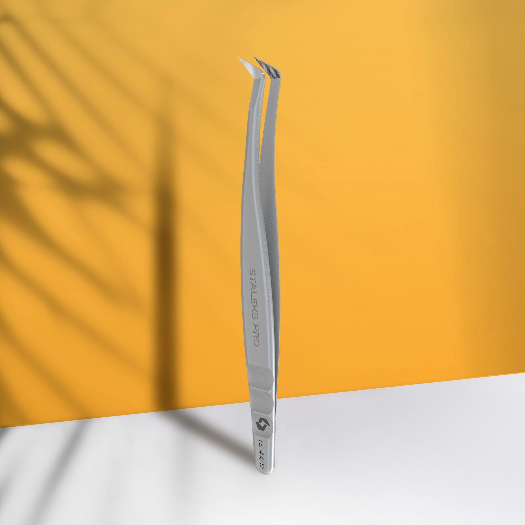 Staleks Professional Eyelash Tweezers with Fiber Tips - Expert 44 Type 12 (L-Shaped, 65mm) - Perfect for Lash Extensions, Salon Use & DIY Beauty