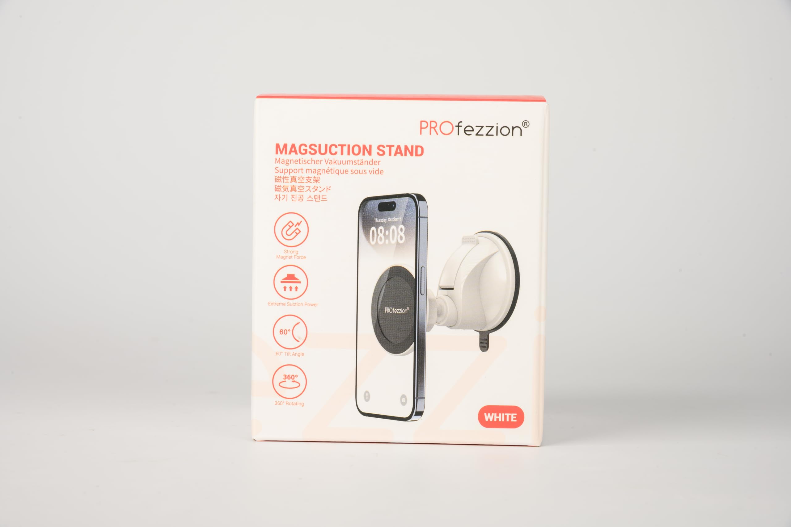 PROfezzion Magnetic Shower Mirror Phone Holder with Strong Suction Cup - Universal Rotating Stand for iPhone 16/15/14/13/12 & All Smartphones - Perfect for Bathroom, Kitchen, Makeup & Video Calls (White)
