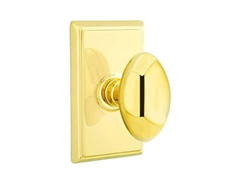 Emtek Passage Set with Rectangular Rosette & Egg Knob - Polished Brass Door Hardware for Interior Doors | Perfect for Home, Office & Commercial Spaces