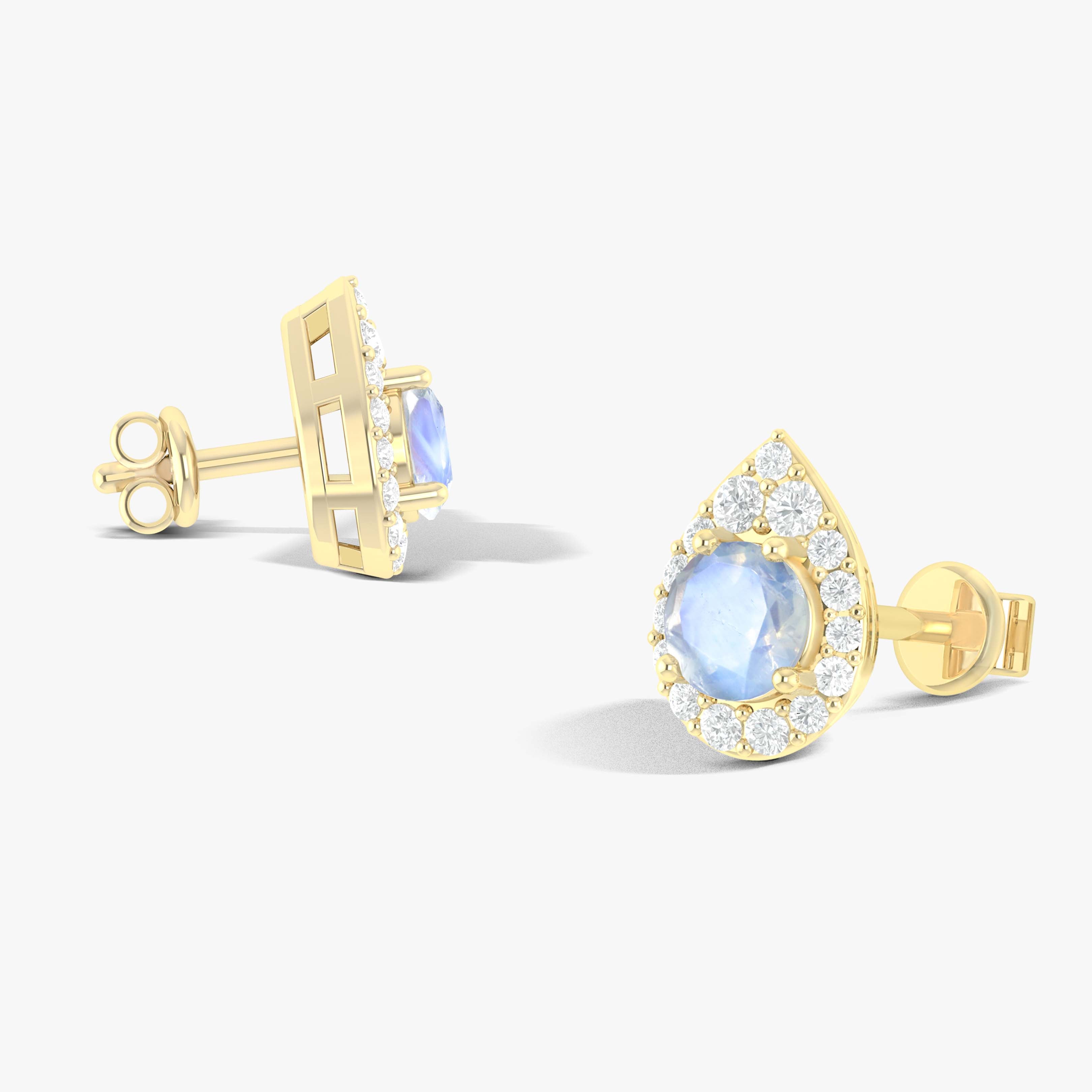 4MM Round Natural Moonstone Halo Stud Earrings with Push Back - Dainty Sterling Silver Jewelry for Women, Perfect for Weddings, Parties & Everyday Wear