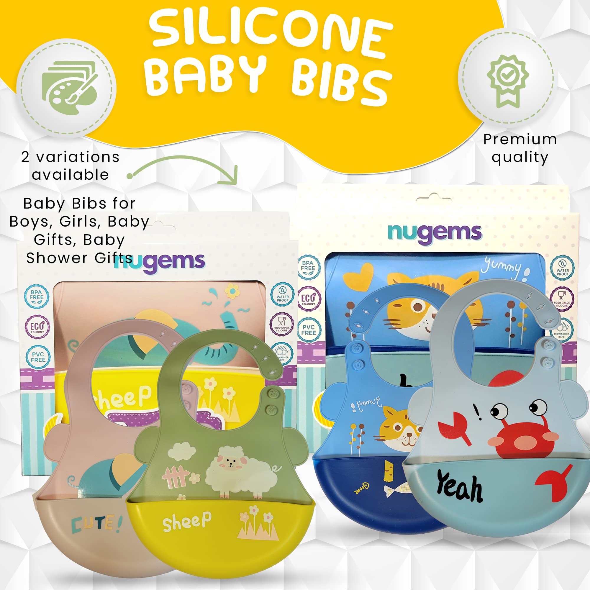 Soft Silicone Baby Bibs for Infants & Toddlers (6-72 Months) - 2 Pack Waterproof Drool & Food Bibs for Boys & Girls - Perfect Baby Shower Gift for Messy Mealtime & Feeding