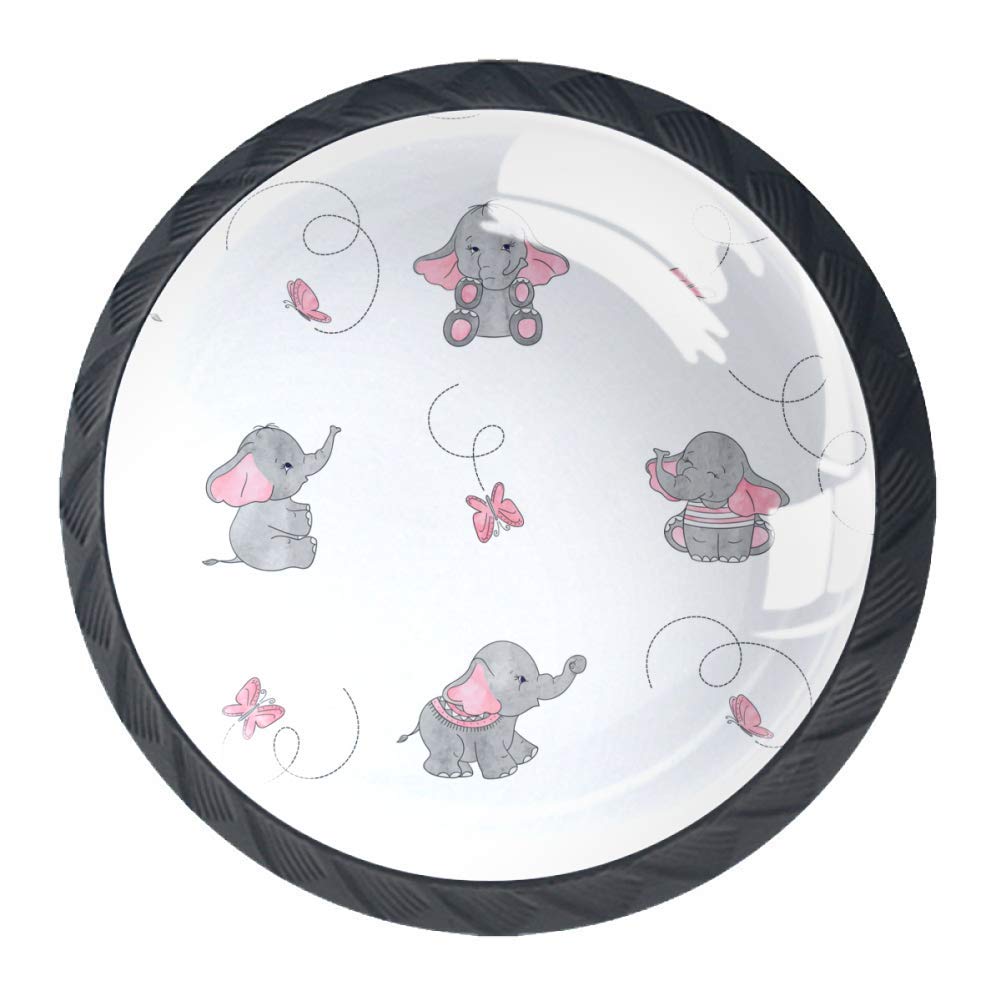 Elephant & Butterfly Dresser Knobs - Set of 4 Cute Wardrobe Cabinet Pulls for Girls (1.38×1.10 Inch) - Perfect for Kids' Room Decor, Nursery Furniture & DIY Closet Makeover