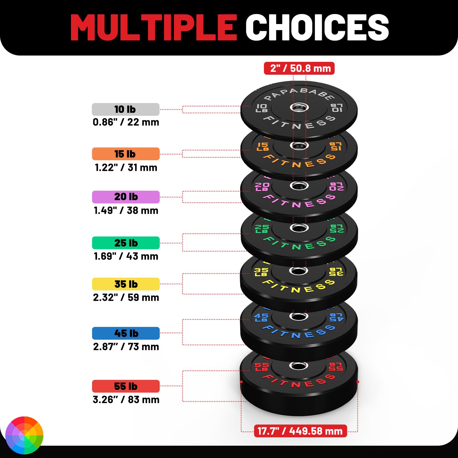 **Papababe Olympic Bumper Plates 10-410lb Set - 2 Inch Steel Hub Rubber Weight Plates for Strength Training, CrossFit & Powerlifting (IWF Standard, Single/Pair/Full Sets) - Perfect for Home Gyms & Commercial Fitness Centers**