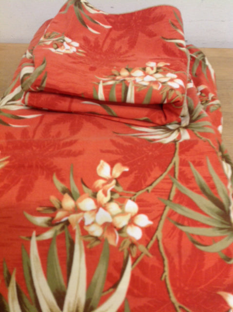 Tommy Bahama Queen Size 3-Piece Tropical Duvet Cover Set - Vibrant Orange Floral Print for Beach House & Summer Bedroom Decor