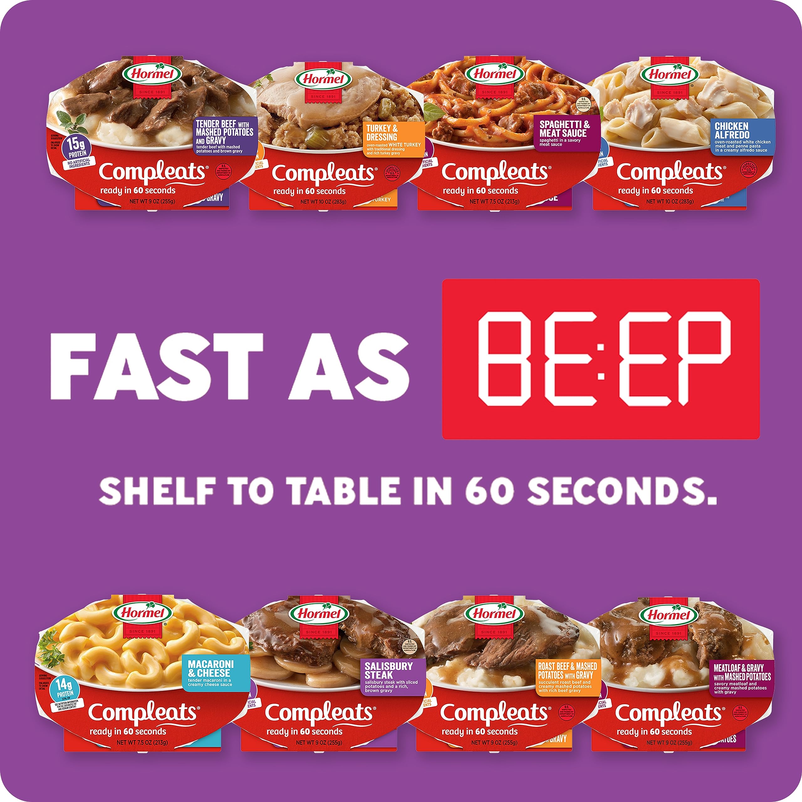 HORMEL COMPLEATS Roast Beef & Mashed Potatoes with Gravy Microwave Meal - 9 oz (6 Pack) | Quick & Easy Lunch, Dinner or Office Meal | Ready in 90 Seconds