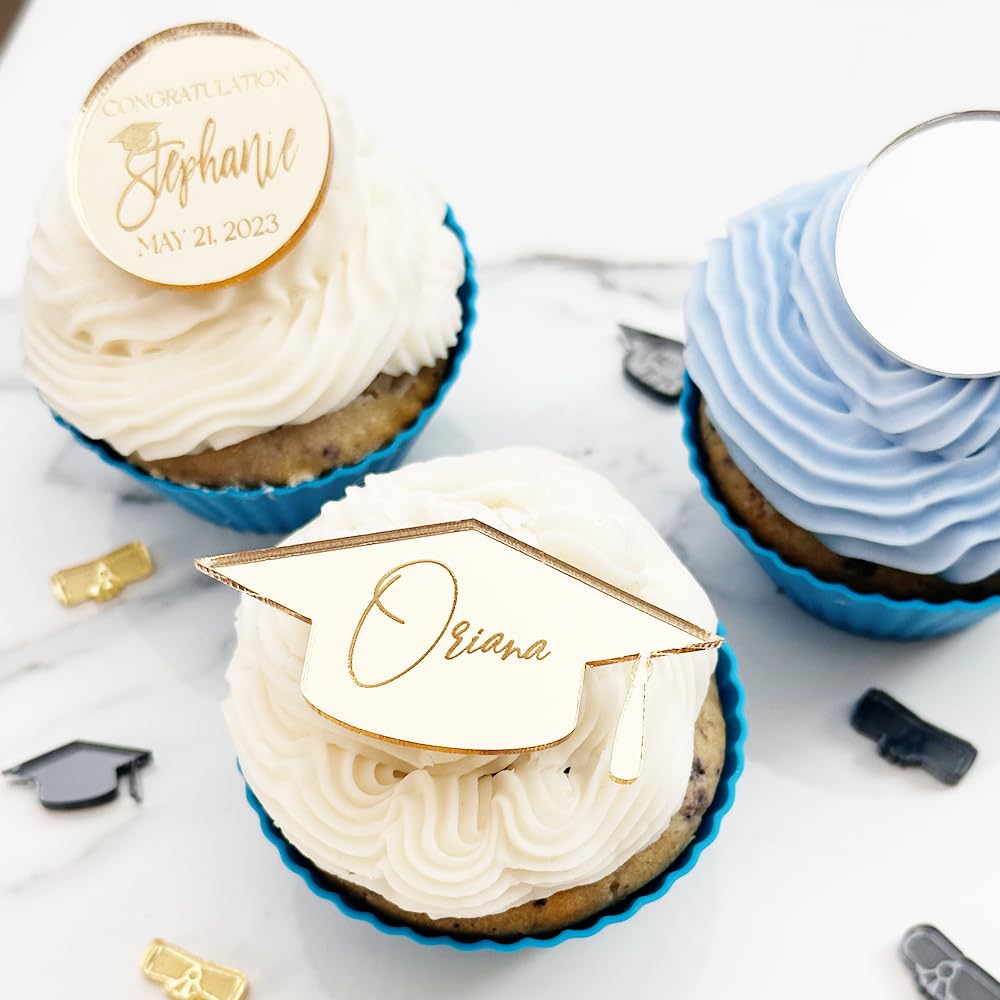 (12 Pack) Personalized Graduation Cupcake Toppers 2025 - Custom Cake Decorations for Graduation Parties, Commencement Ceremonies & School Celebrations - Perfect for High School, College & University Graduation Cakes