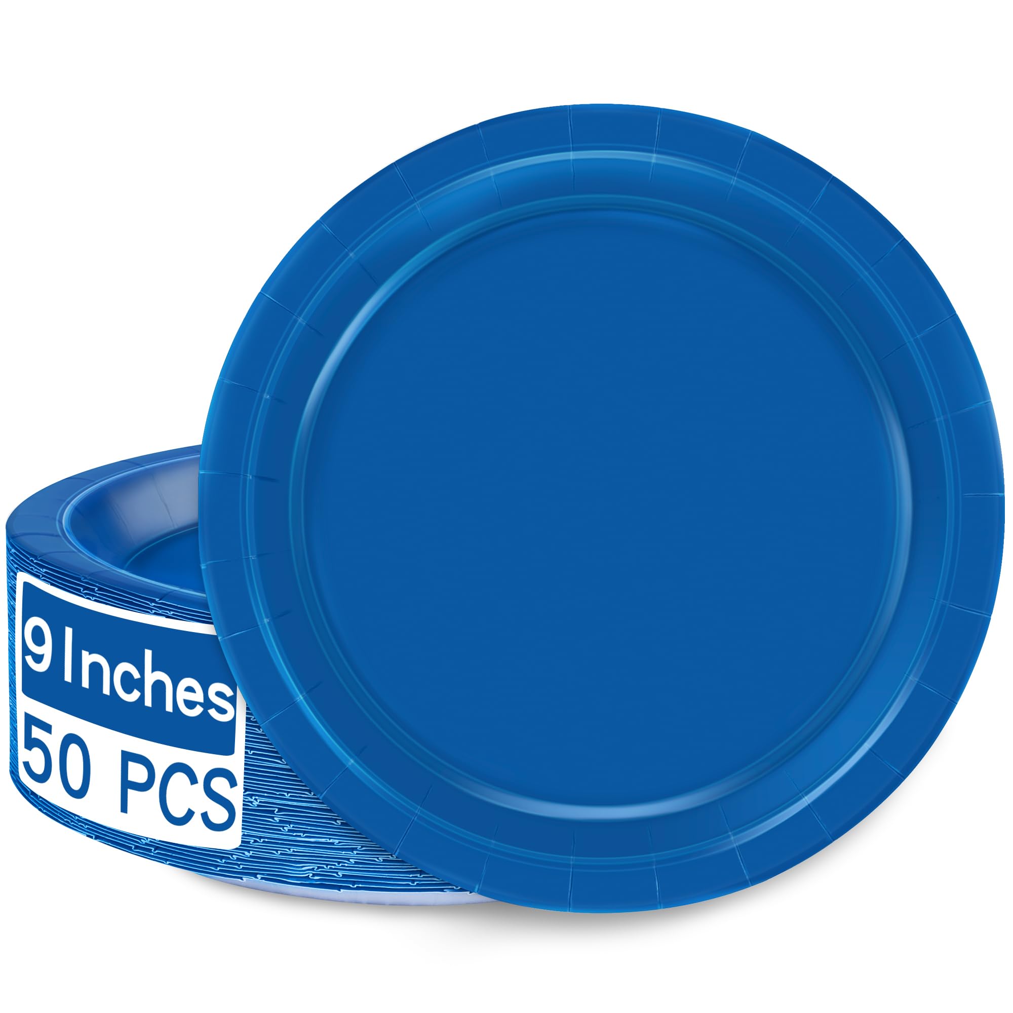 50-Pack Heavy Duty 9 Inch Disposable Paper Plates - Dark Blue Round Dinner Plates for Picnic, Birthday Party, Anniversary & Passover Supplies | Durable & Eco-Friendly for Daily Use, BBQ, Camping & Holiday Gatherings