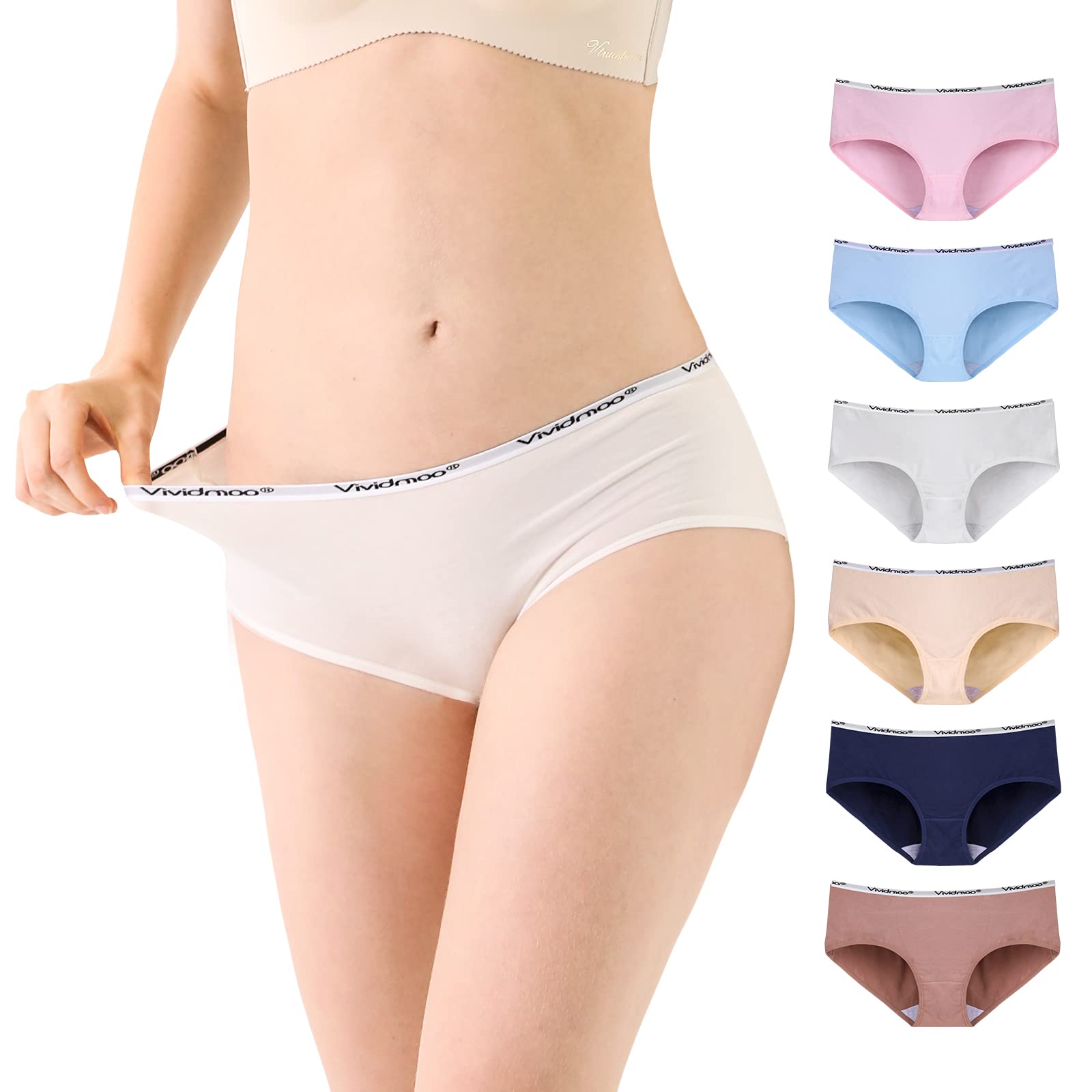 6 Pack Women's Stretchy Cotton Hipster Briefs - Soft, Breathable & Lightweight Underwear - Mid-Rise Waist Panties for Everyday Comfort | Perfect for Work, Yoga & Lounge Wear