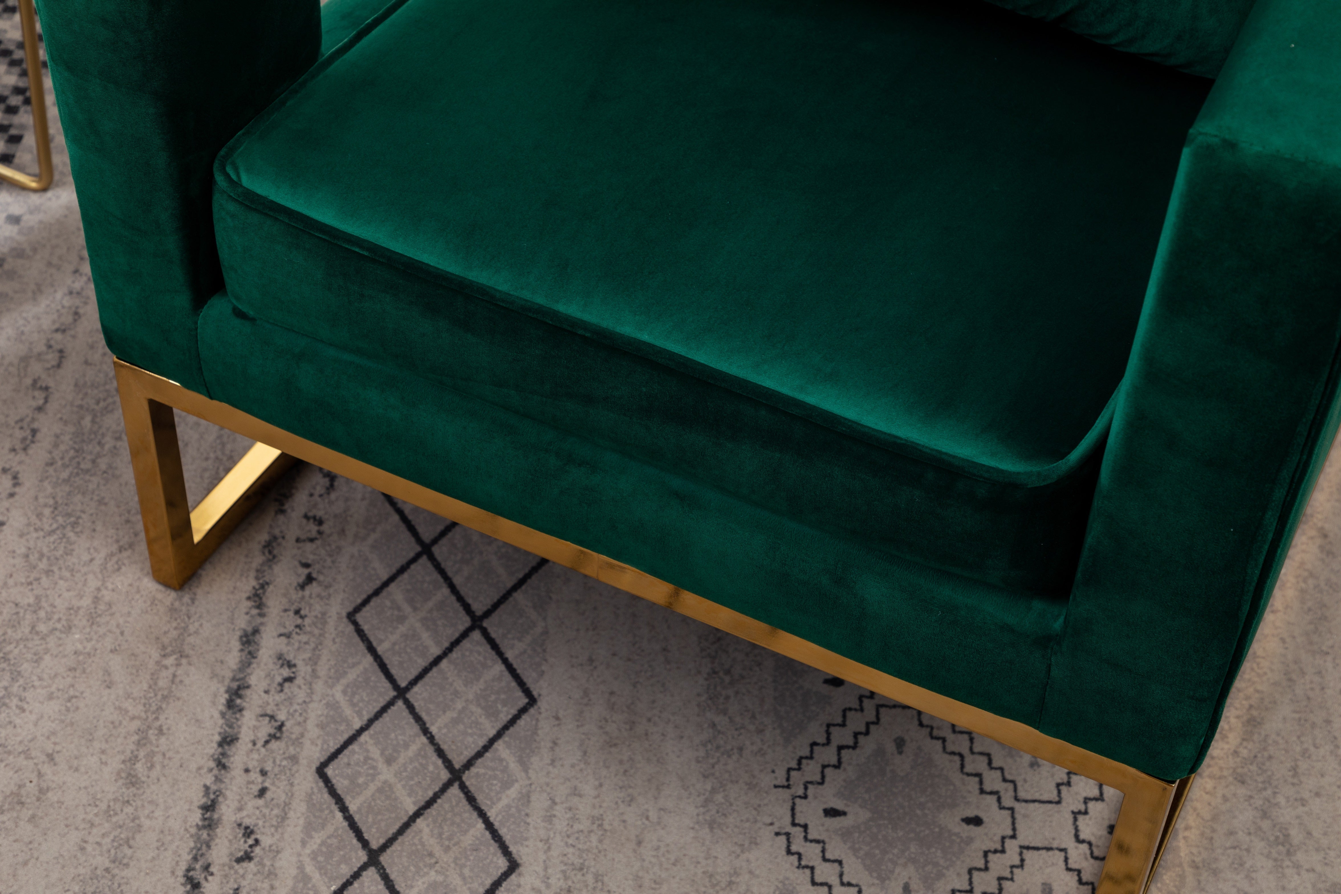 Roundhill Furniture Lenola Modern Upholstered Accent Arm Chair - Green Velvet Lounge Chair for Living Room, Bedroom & Office Decor