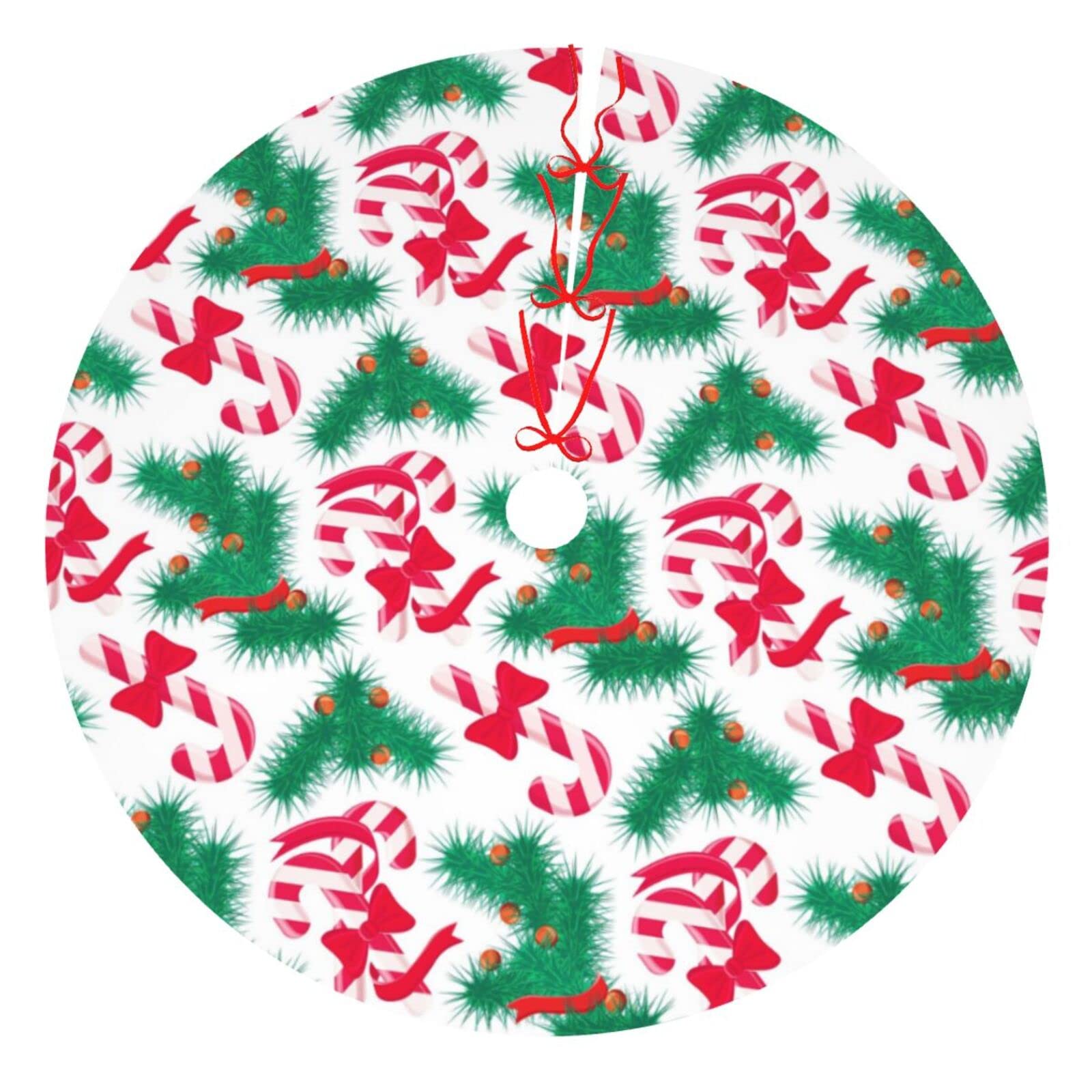 Vintage Christmas Tree Skirt - Red Green White Candy Cane Pattern Holiday Decor with Snowflake Design for Xmas Tree, Fireplace, Farmhouse Party & Holiday Home Decoration | Perfect for Christmas Parties, Gift Wrapping & Festive Interior Decorating