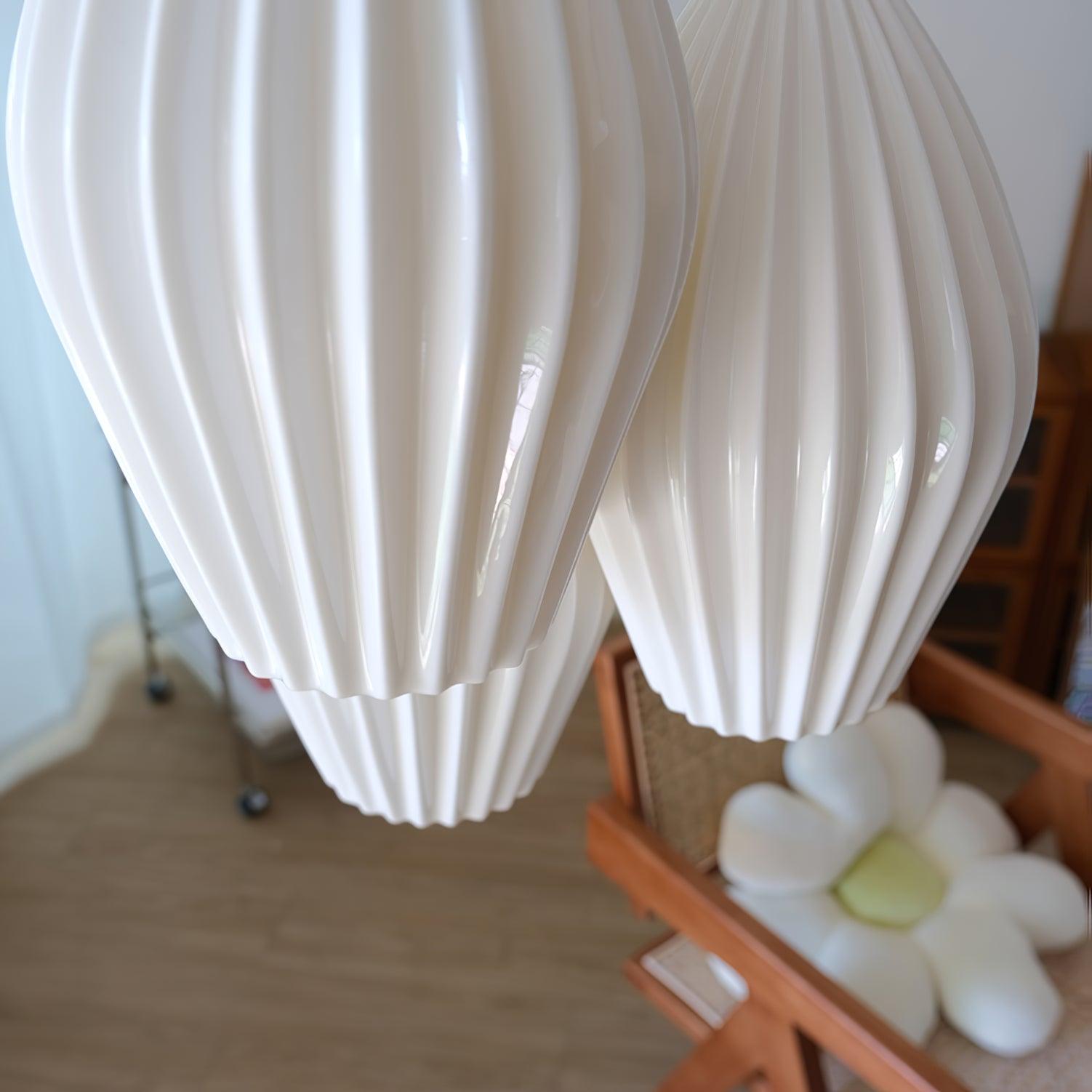 Modern Ceramic Ribbed Pendant Light Fixture - Handcrafted Farmhouse Ceiling Lamp for Kitchen, Dining Room & Bedroom Lighting