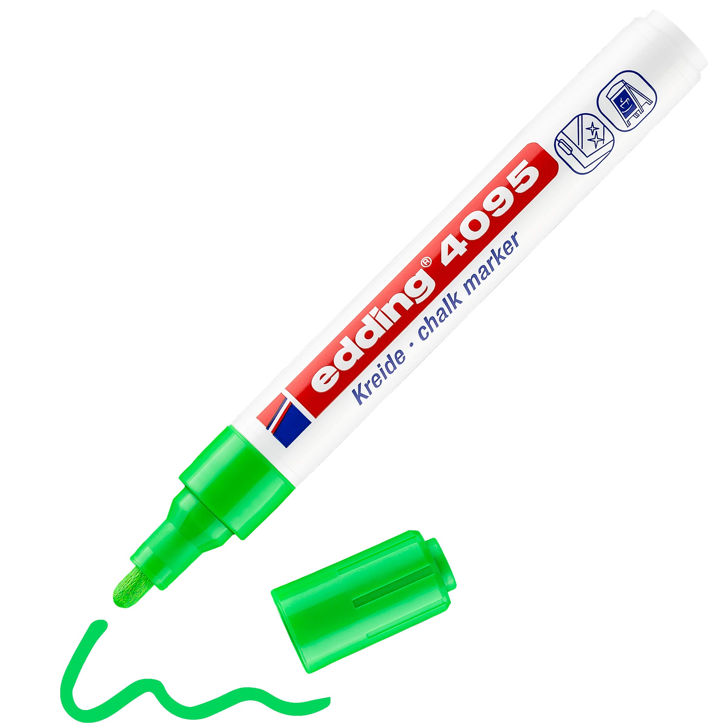 edding 4095 Light Green Chalk Marker Pen - 2-3mm Round Medium Nib - Opaque Liquid Chalk for Chalkboards, Windows, Glass & Mirrors - Perfect for Restaurants, Cafes, Retail Signs & DIY Home Decor
