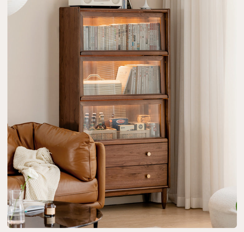 Solid Black Walnut Wood Side Cabinet with Flip Door - Perfect for Living Room, Bedroom & Home Office Storage