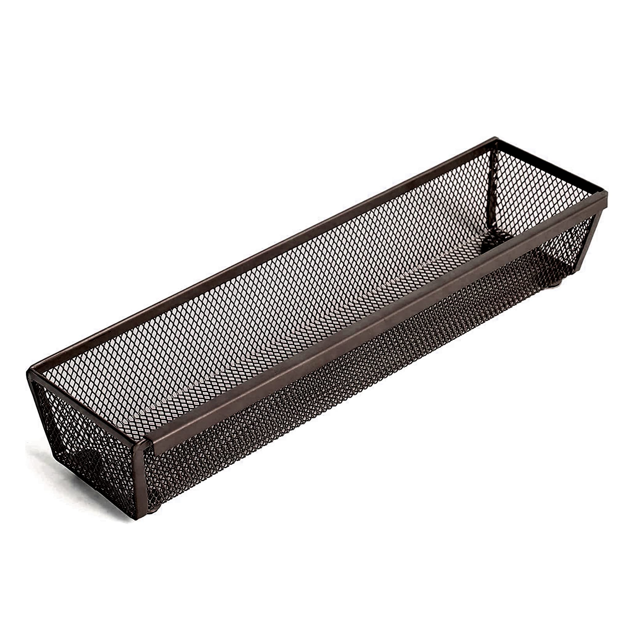 Smart Drawer Organizer 12 x 3 Inch - Steel Mesh Tray with Interlocking Arms - Kitchen Utensil & Silverware Storage - Bronze Finish | Perfect for Kitchen Drawers, Office Supplies, and Craft Organization