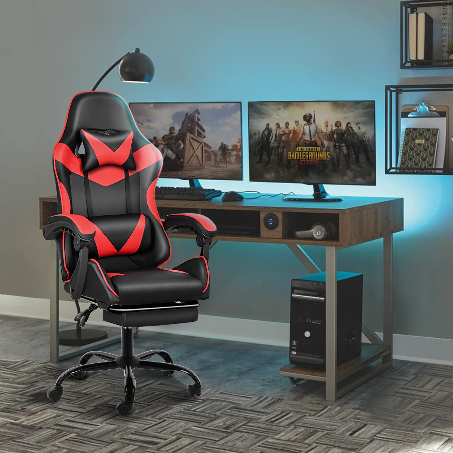 YSSOA Gaming Chair with Footrest - Big & Tall Ergonomic Racing Style Office Chair, Adjustable Swivel with Headrest & Lumbar Support - Perfect for PC Gaming, Streaming & Home Office Work