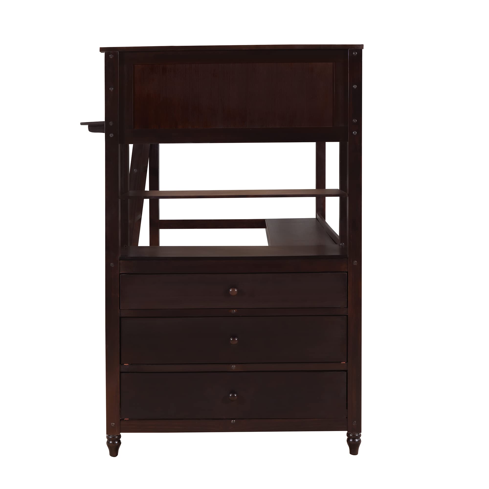 Twin Size Solid Wood Loft Bed with Desk, Drawers & Storage Shelves for Kids, Teens & Adults - Espresso Finish | Space-Saving Study & Sleep Solution for Small Bedrooms