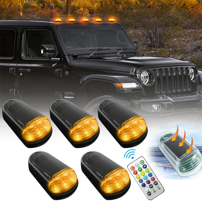 Solar Wireless Truck Cab Lights - Remote Control, No Drill - Black & Yellow for Night Driving