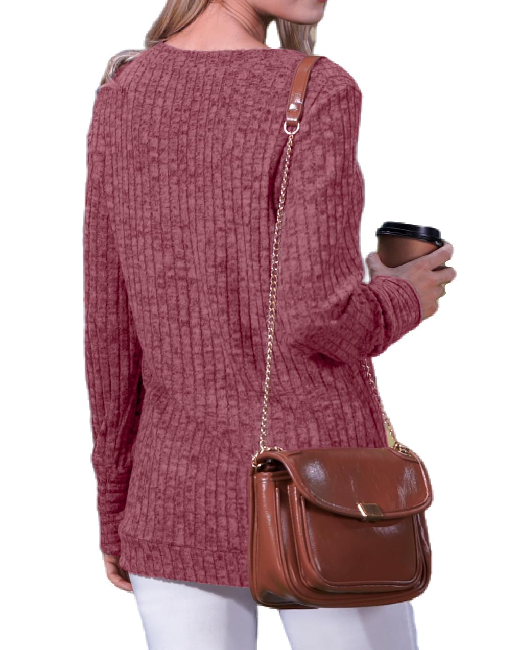 Xpenyo Women's V Neck Long Sleeve Tunic Sweatshirt - Casual Loose Fit for Work & Outings