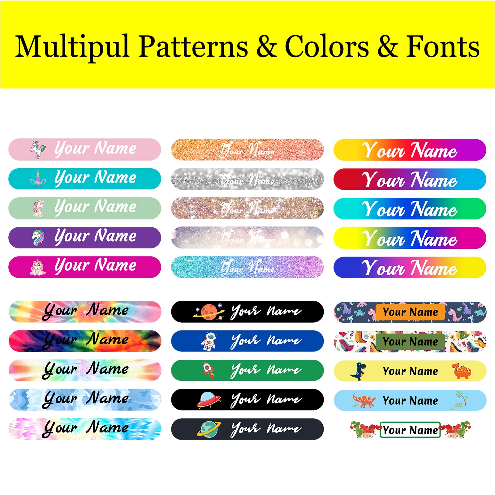 100 Pcs Custom Waterproof Name Stickers for Kids - Personalized Labels for School Supplies, Daycare Items & Water Bottles - Durable, Washable & Fun Designs for Organizing Kids' Belongings
