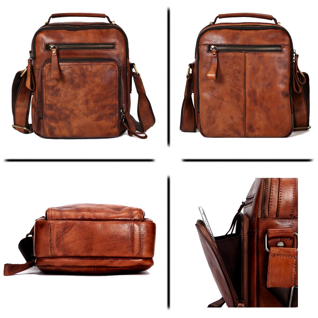 EURYNOME Genuine Full Grain Leather Messenger Bag for Men - Stylish & Durable Crossbody Briefcase - Perfect for Work, Travel & Business Meetings