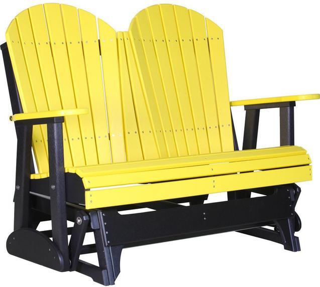 LuxCraft 4 ft. Yellow Recycled Plastic Adirondack Outdoor Glider Chair with Cup Holder - Perfect for Patio, Garden, Poolside & Backyard Relaxation