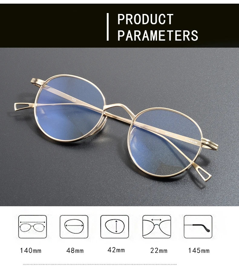 Unisex Black Titanium Flat Top Round Full Rim Eyeglasses 55113 - Stylish & Durable for Work, Reading & Everyday Wear