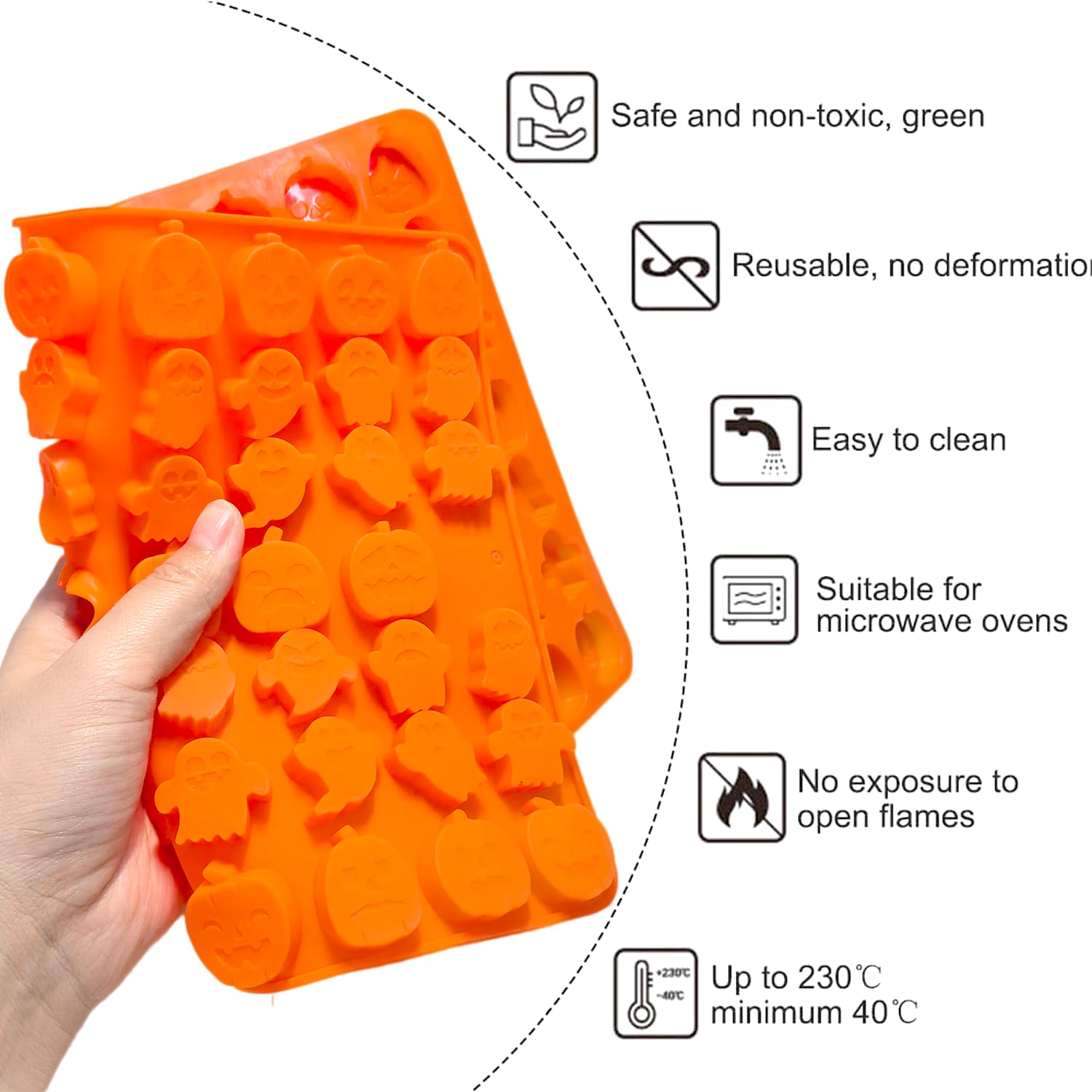3 Pack Halloween Candy Silicone Molds - 145 Cavity Mini Pumpkin, Ghost, Skull & Spider Witch Hat Chocolate Molds with 2 Droppers | Perfect for DIY Gummy, Chocolate & Candy Making at Home, Parties & Halloween Treats