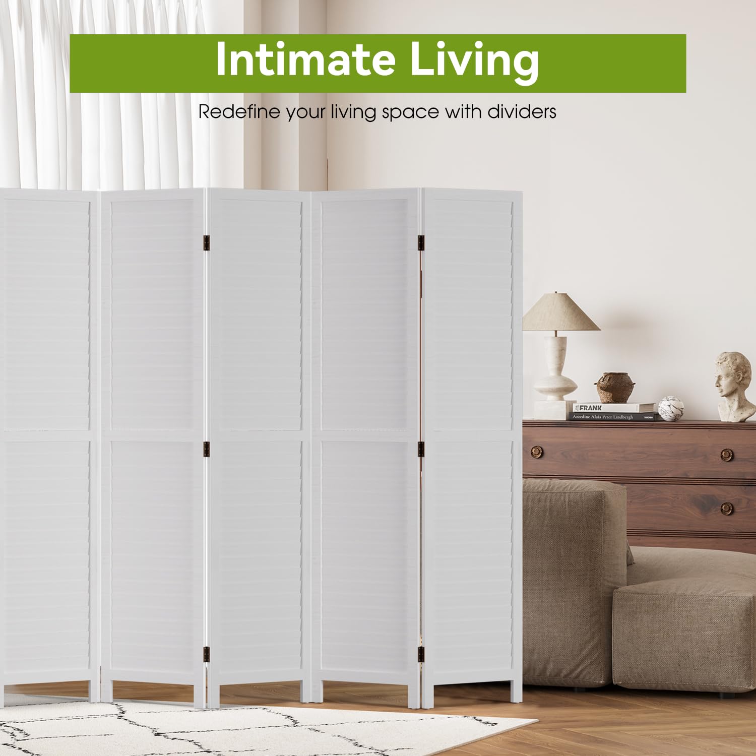 6 Panel Wood Room Divider - 5.57 FT Tall Folding Privacy Screen, Freestanding Partition Wall for Home & Office Separation - Perfect for Living Room, Bedroom, Studio or Event Space