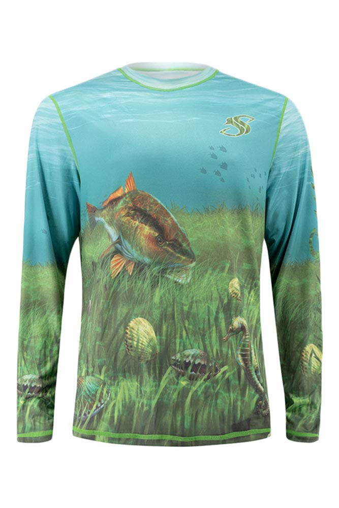 Men's Reversible UPF 50+ Fishing Shirt - Quick Dry Performance Shirt for Snorkeling, Boating & Outdoor Activities | Salty Scales Scallop Design