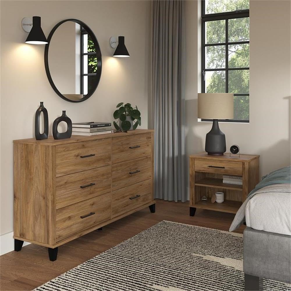 Bush Furniture Somerset 6-Drawer Dresser and Nightstand Set - Fresh Walnut Finish for Modern Bedroom Decor | Perfect for Storage and Organization in Master Bedrooms, Guest Rooms, and Apartments