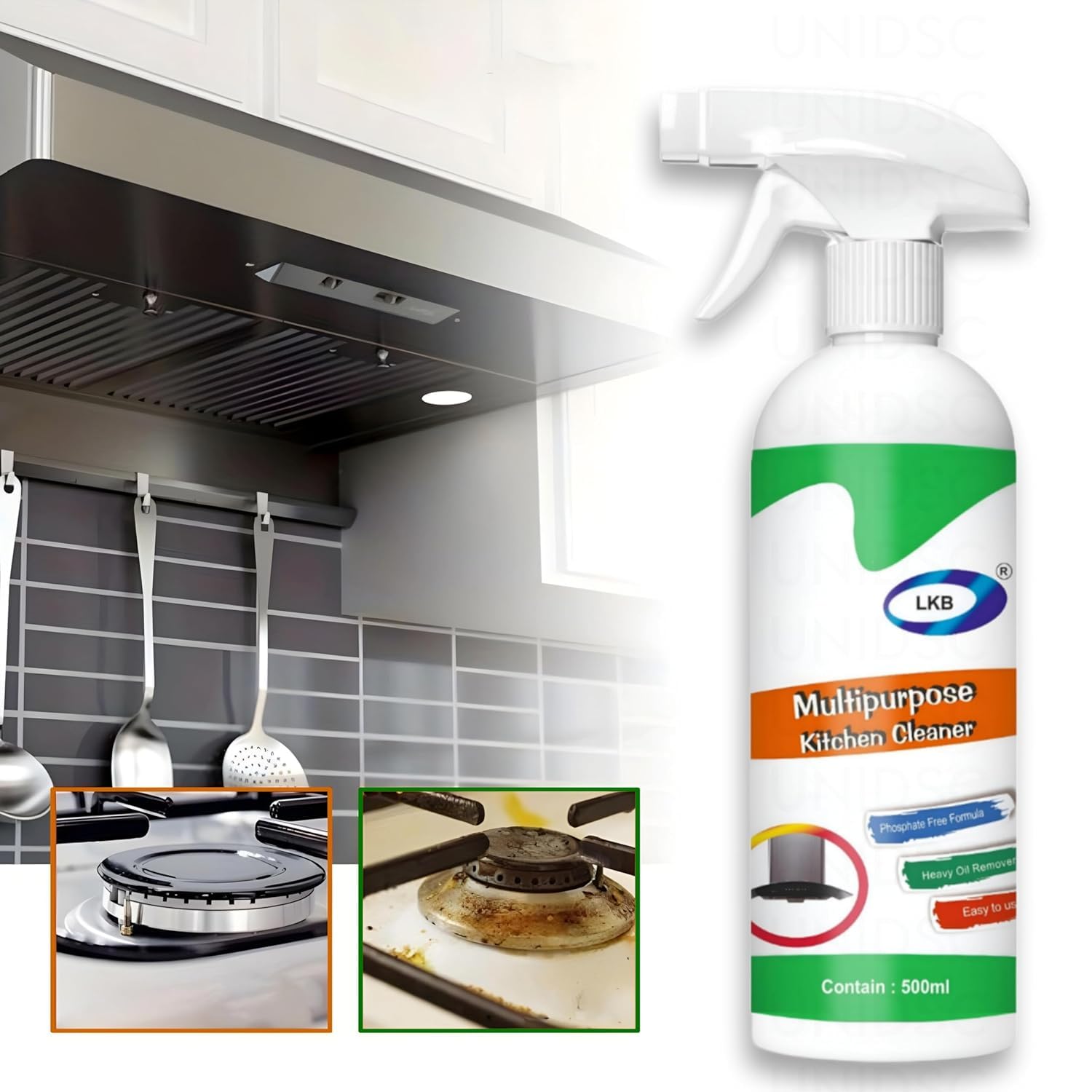 Powerful Kitchen Cleaner Spray - Heavy Duty Degreaser for Oil & Grease Stain Removal | Non-Flammable All-Surface Cleaner for Stove, Oven, Grill, Sink & Exhaust Fan | Ideal for Deep Cleaning & Daily Kitchen Maintenance (500ml)