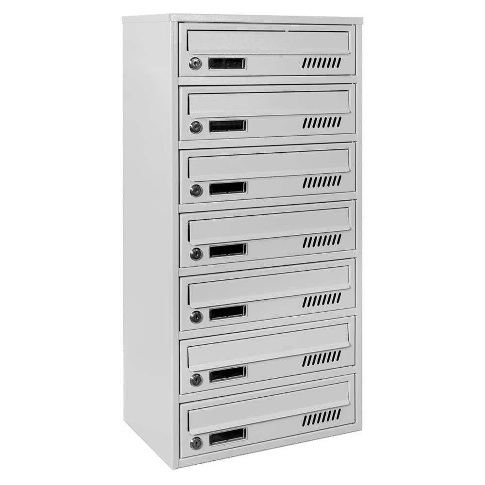 Wall-Mounted Euro GLM 7 Mailbox System with RAL 7035 Finish & Numbering - 7 Mail Slots for Letters & Correspondence - Perfect for Apartments, Condos & Residential Buildings