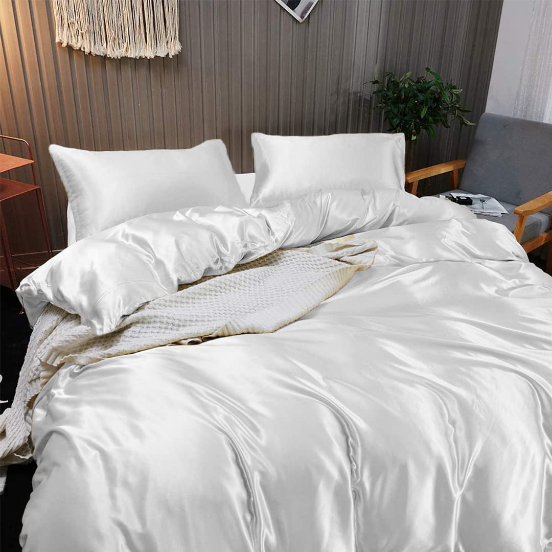 Luxury 7-Piece King Silk Satin Sheet Set - Breathable Cooling Bedding with Deep Pockets - Wrinkle Free Hotel Quality Duvet Cover - Perfect for Hot Sleepers & Upscale Bedrooms
