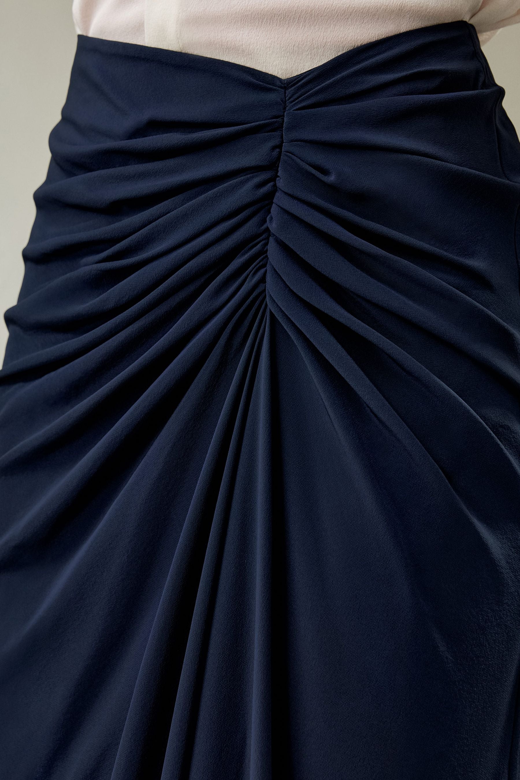 Elegant Tucked Drape Silk Midi Skirt for Women - Flowy A-Line Summer Skirt with Side Slits - Perfect for Office Wear, Date Night & Special Occasions