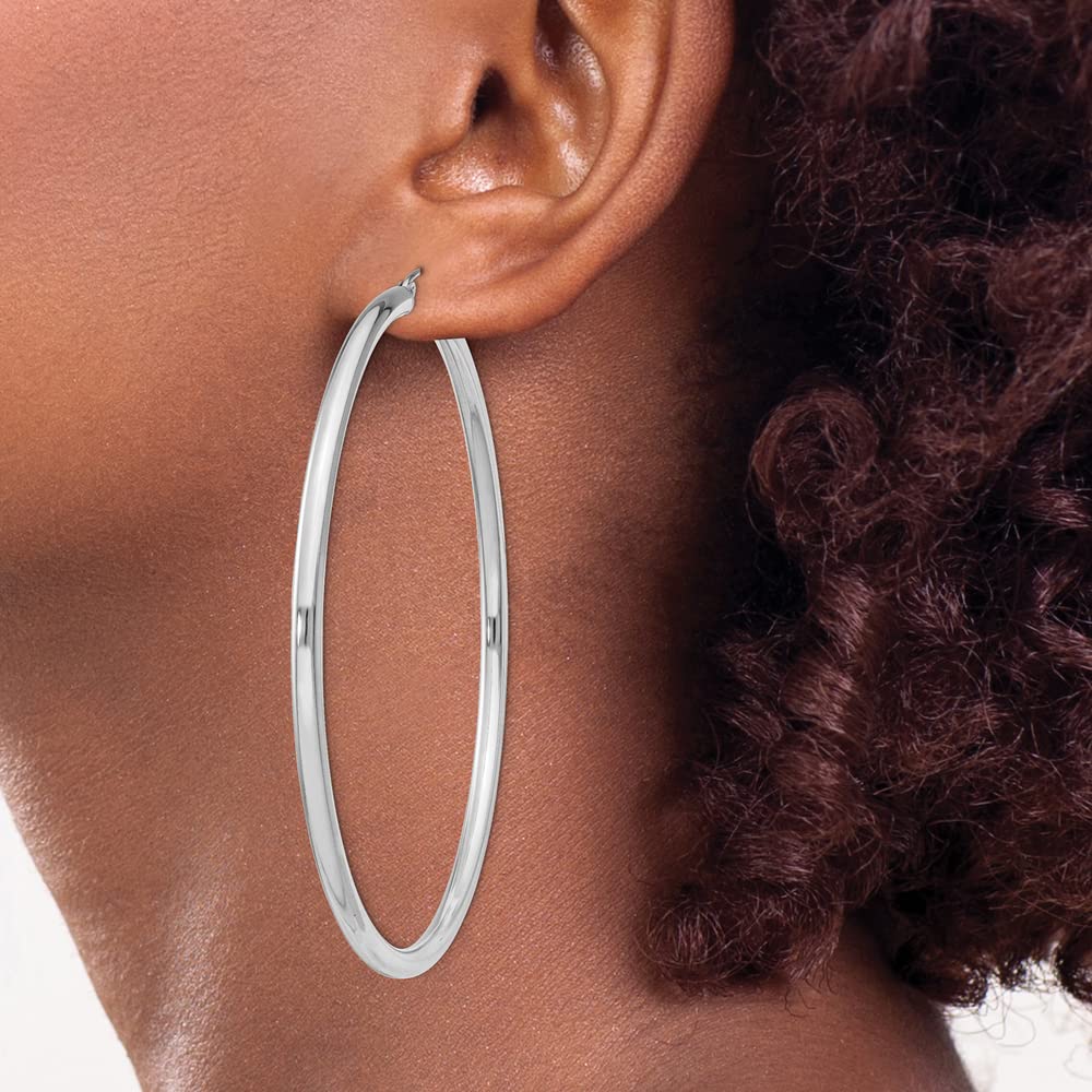 925 Sterling Silver 3mm Round Hoop Earrings - 71mm x 68mm | Hypoallergenic Dainty Everyday Jewelry for Women | Perfect for Work, Date Night & Special Occasions