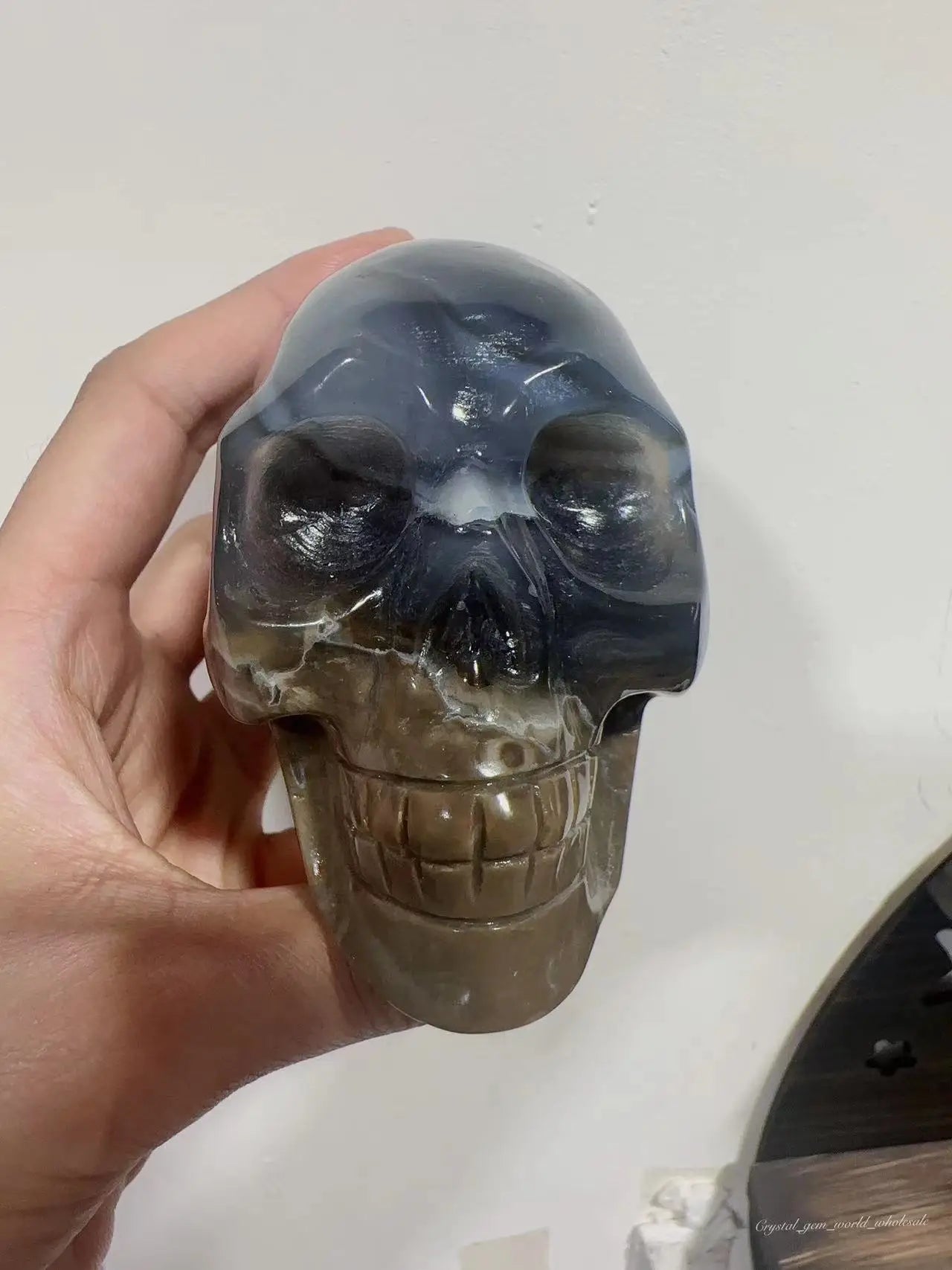 Natural Green Flame Agate Skull - Hand Carved Quartz Crystal for Reiki Healing, Spiritual Decor, Home & Office Decoration | Meditation, Yoga Space, Gift Idea