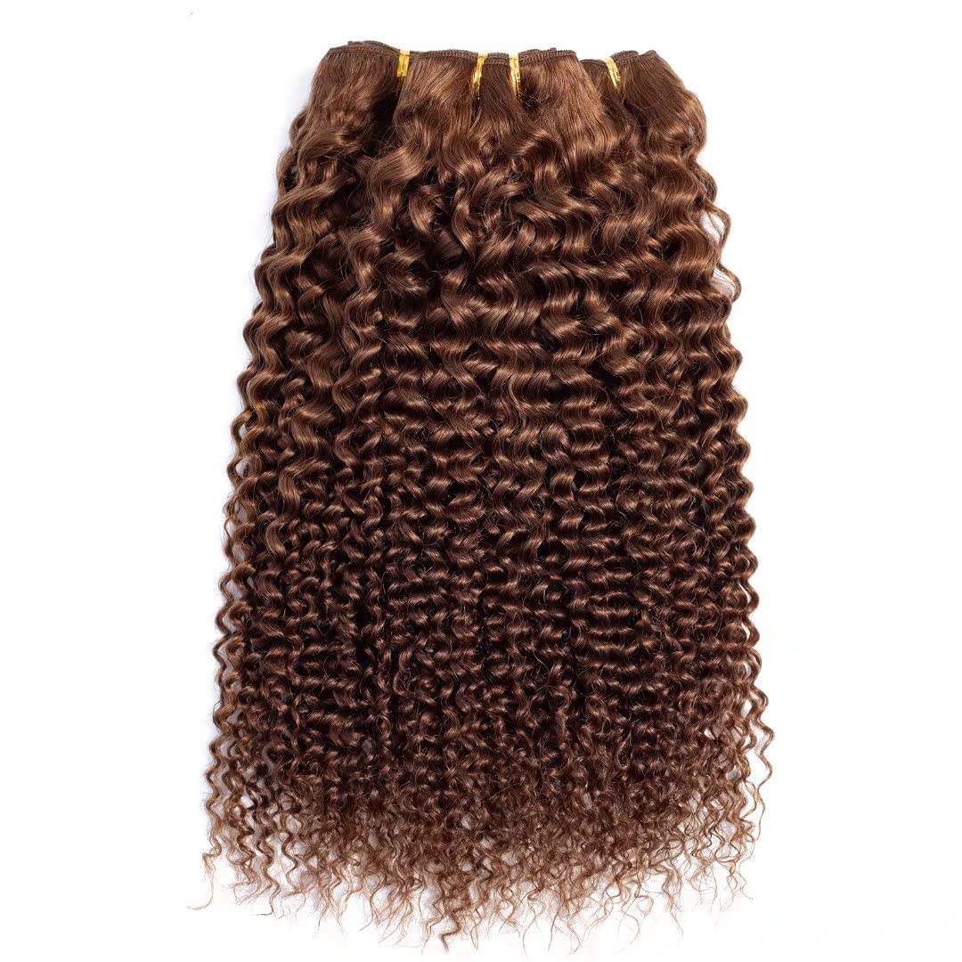 Brazilian Curly Hair Bundles 3 Pcs 10 12 14 Inch Light Brown 100% Human Hair Weave - Unprocessed Virgin Kinky Curly Hair Extensions for Natural Look & Styling