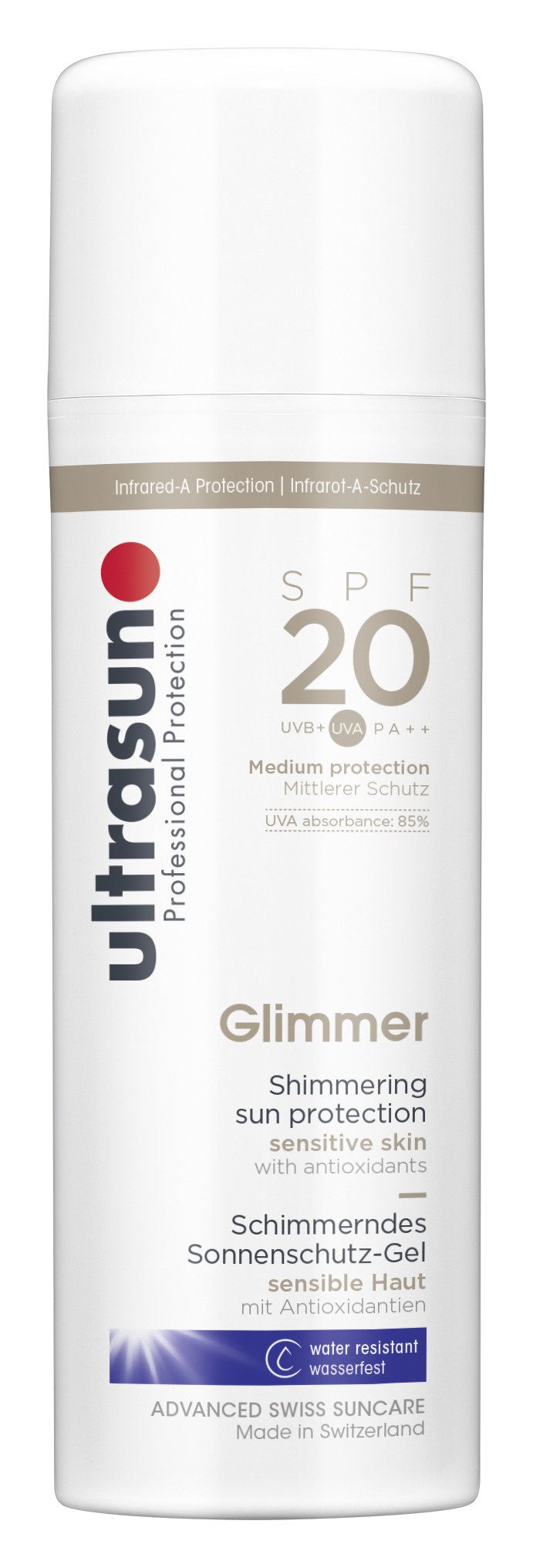 UltraSun SPF20 Glimmer Sensitive Formula Sunscreen Lotion - 150ml All Day Protection for Sensitive Skin | Daily Moisturizer with Shimmer for Face & Body