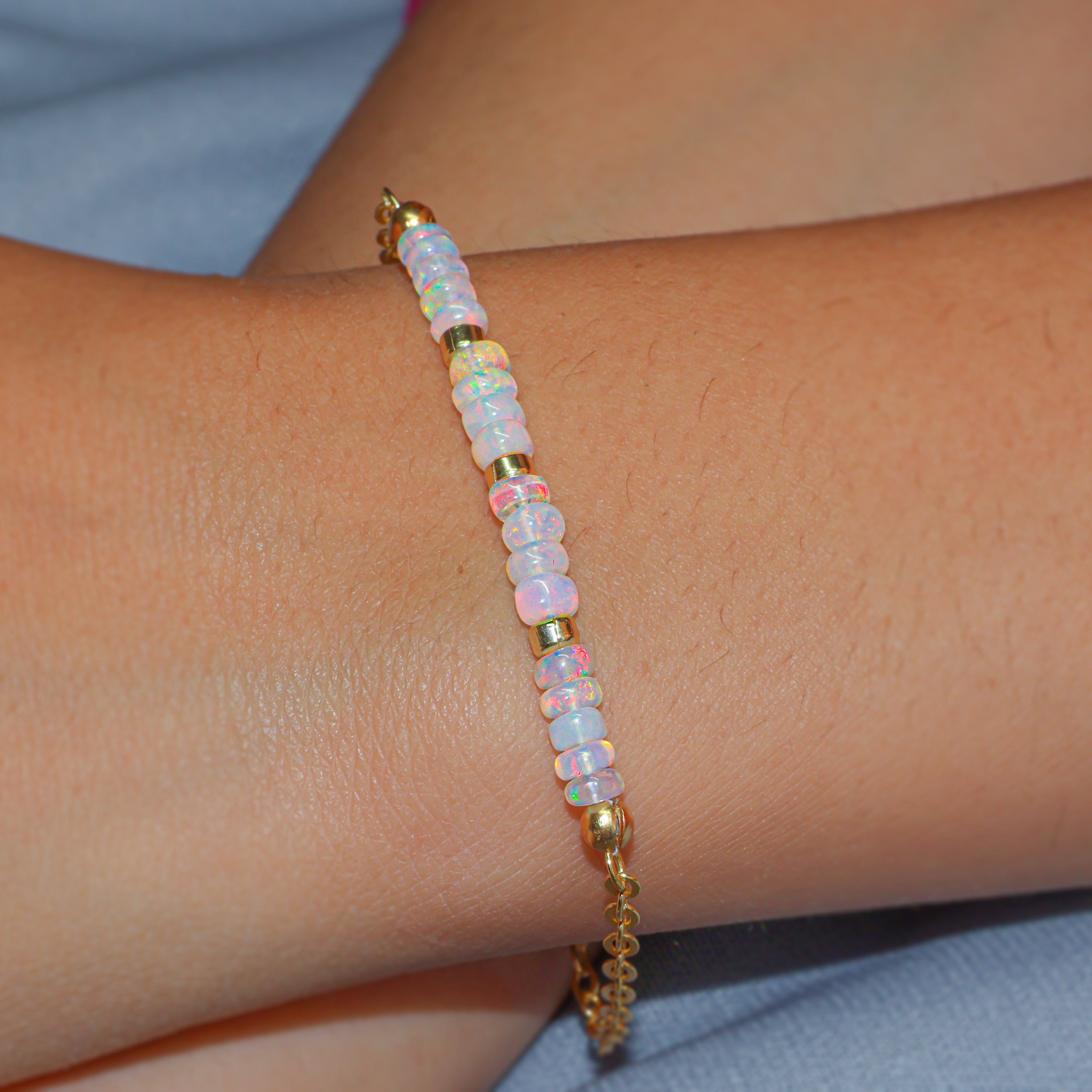 Natural White Opal Beaded Chain Bracelet - Handmade Boho Beaded Bracelet for Women - Perfect for Yoga, Meditation & Everyday Wear