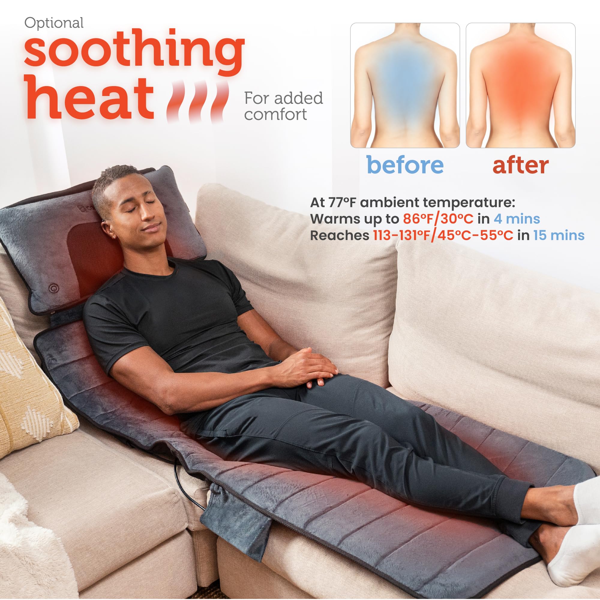 Comfier Full Body Massage Mat with Heat - Shiatsu Neck Massage Pillow, 10 Vibrating Motors & 4 Heating Pads for Back Pain Relief - Perfect for Home, Office & Relaxation - Ideal Gift for Women & Men