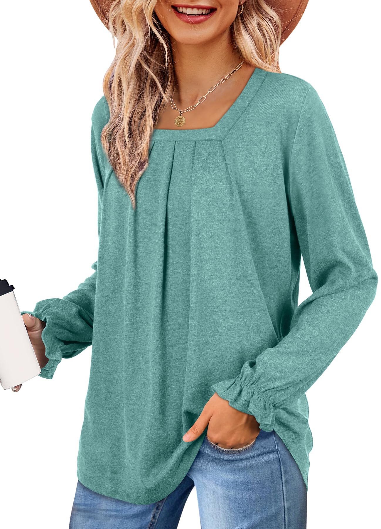 Elegant Women's Pleated Ruffle Sleeve Blouses - Dressy Casual Tunic Tops for Work & Date Night | Office Wear & Evening Outfits
